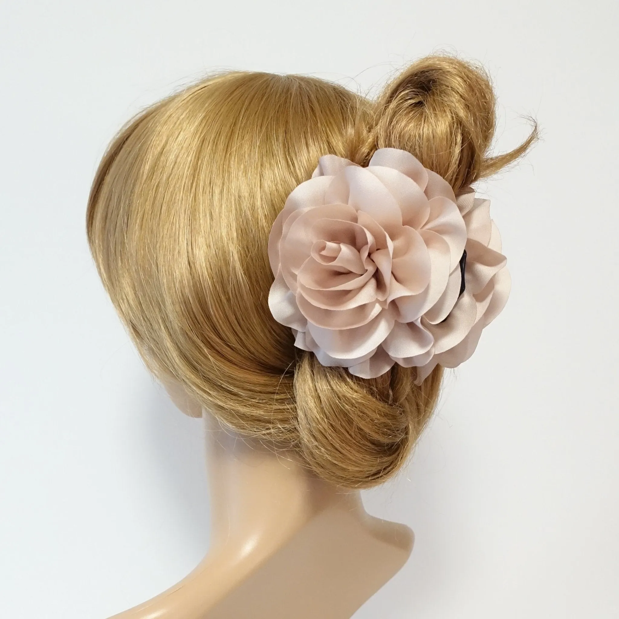 Handmade Dahlia Chiffon Fabric Twin Flower  Hair Jaw Claw Clip Accessories