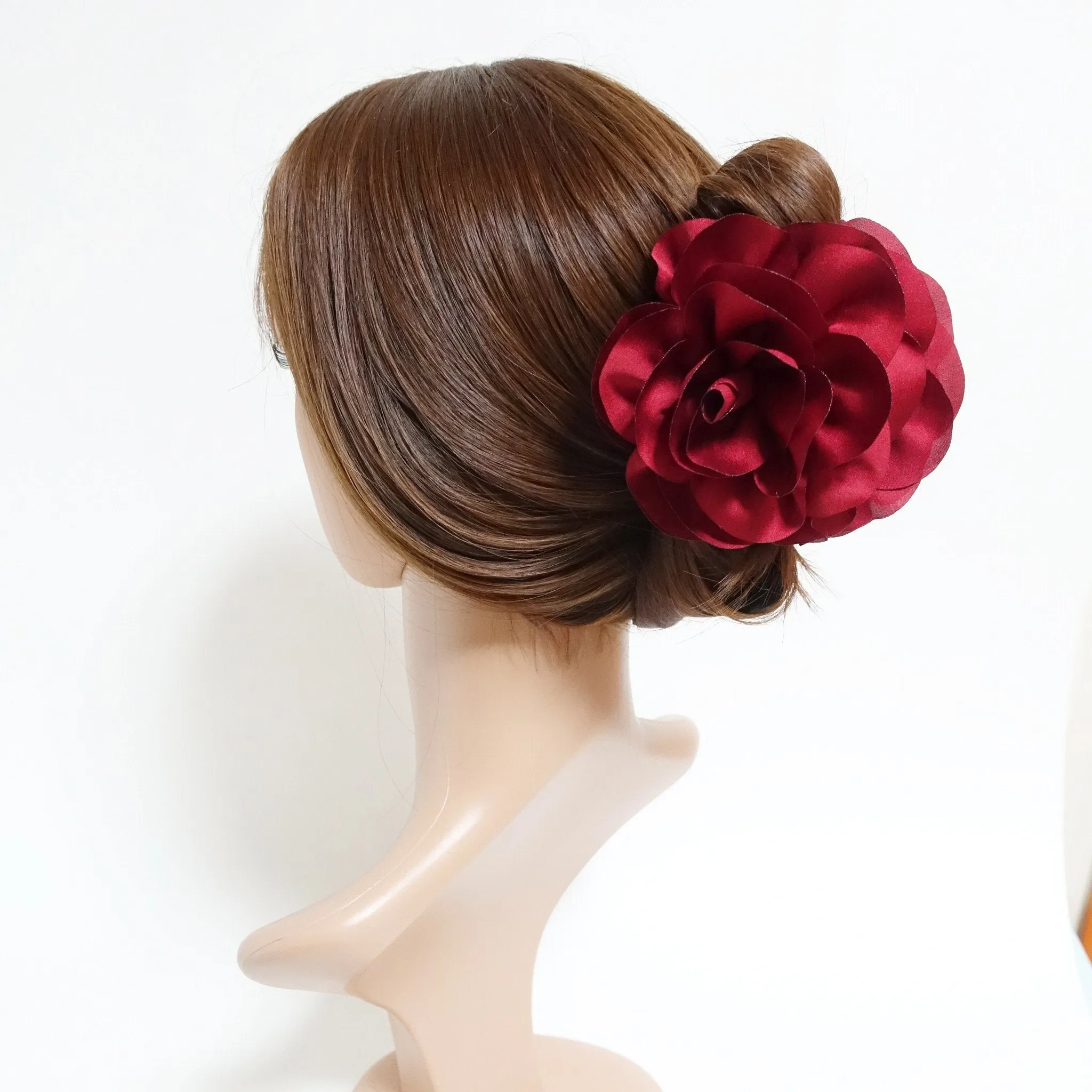 Handmade Dahlia Chiffon Fabric Twin Flower  Hair Jaw Claw Clip Accessories