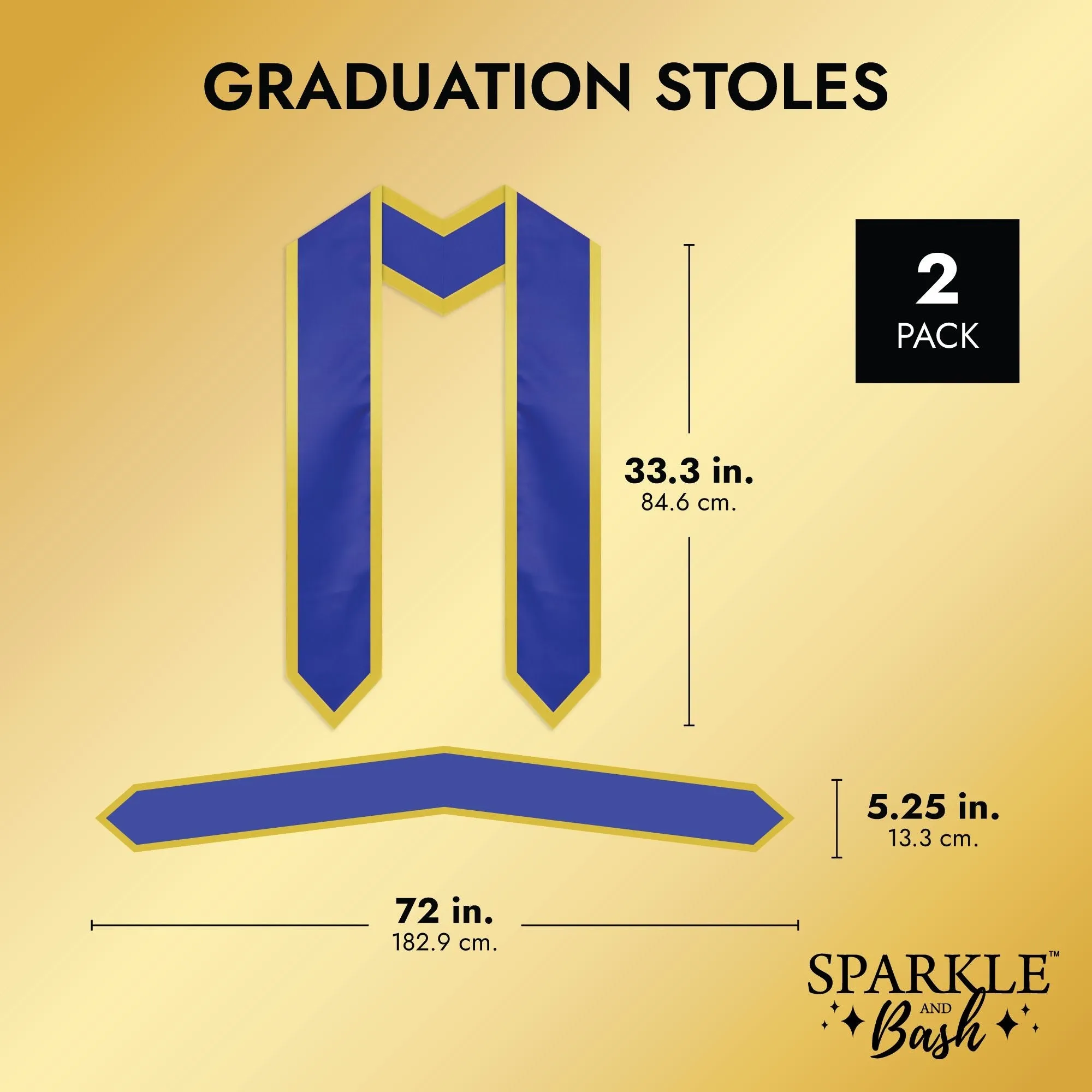 Honors Graduation Stoles for 2023 Graduates, Blue and Gold Sash (72 In, 2 Pack)