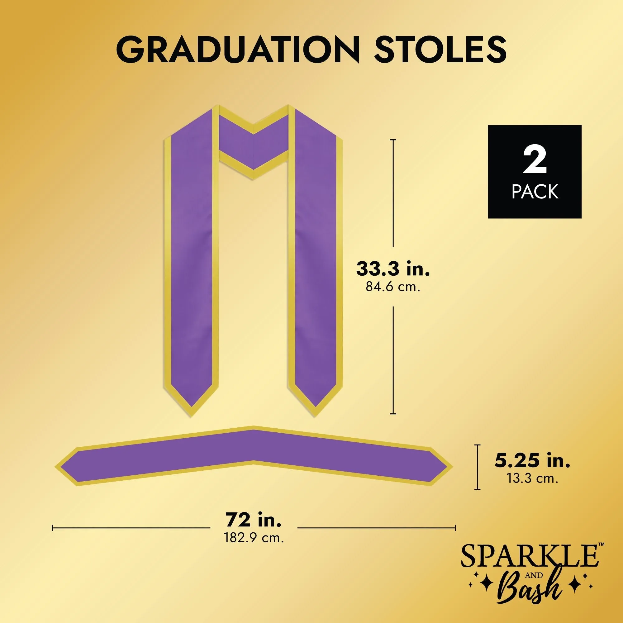Honors Graduation Stoles for 2023 Graduates, Purple and Gold Sash (72 In, 2 Pack)