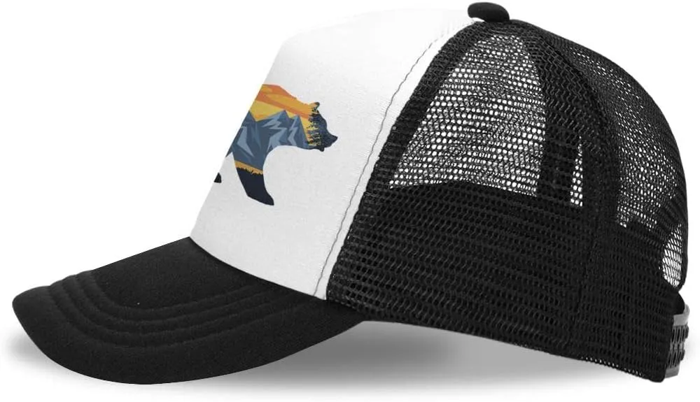 KKMKSHHG Bear Mountain Youth Adjustable Mesh Hats Baseball Trucker Cap for Boys and Girls
