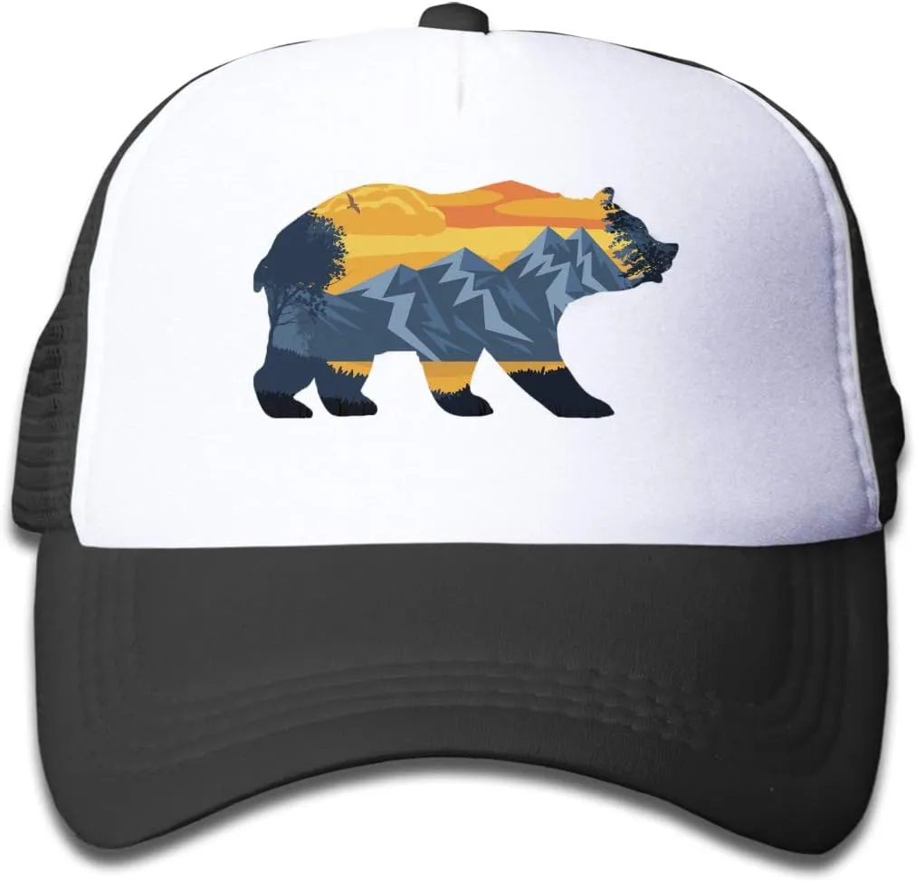 KKMKSHHG Bear Mountain Youth Adjustable Mesh Hats Baseball Trucker Cap for Boys and Girls