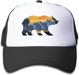 KKMKSHHG Bear Mountain Youth Adjustable Mesh Hats Baseball Trucker Cap for Boys and Girls