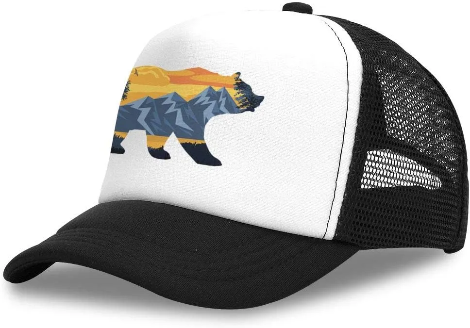 KKMKSHHG Bear Mountain Youth Adjustable Mesh Hats Baseball Trucker Cap for Boys and Girls