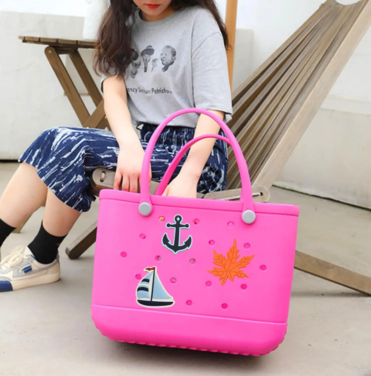 Lckaey Oversized rubber beach bag Accessories PVC Rubber Inserts Charms for Bogg Bag Totes Y064Figure 18