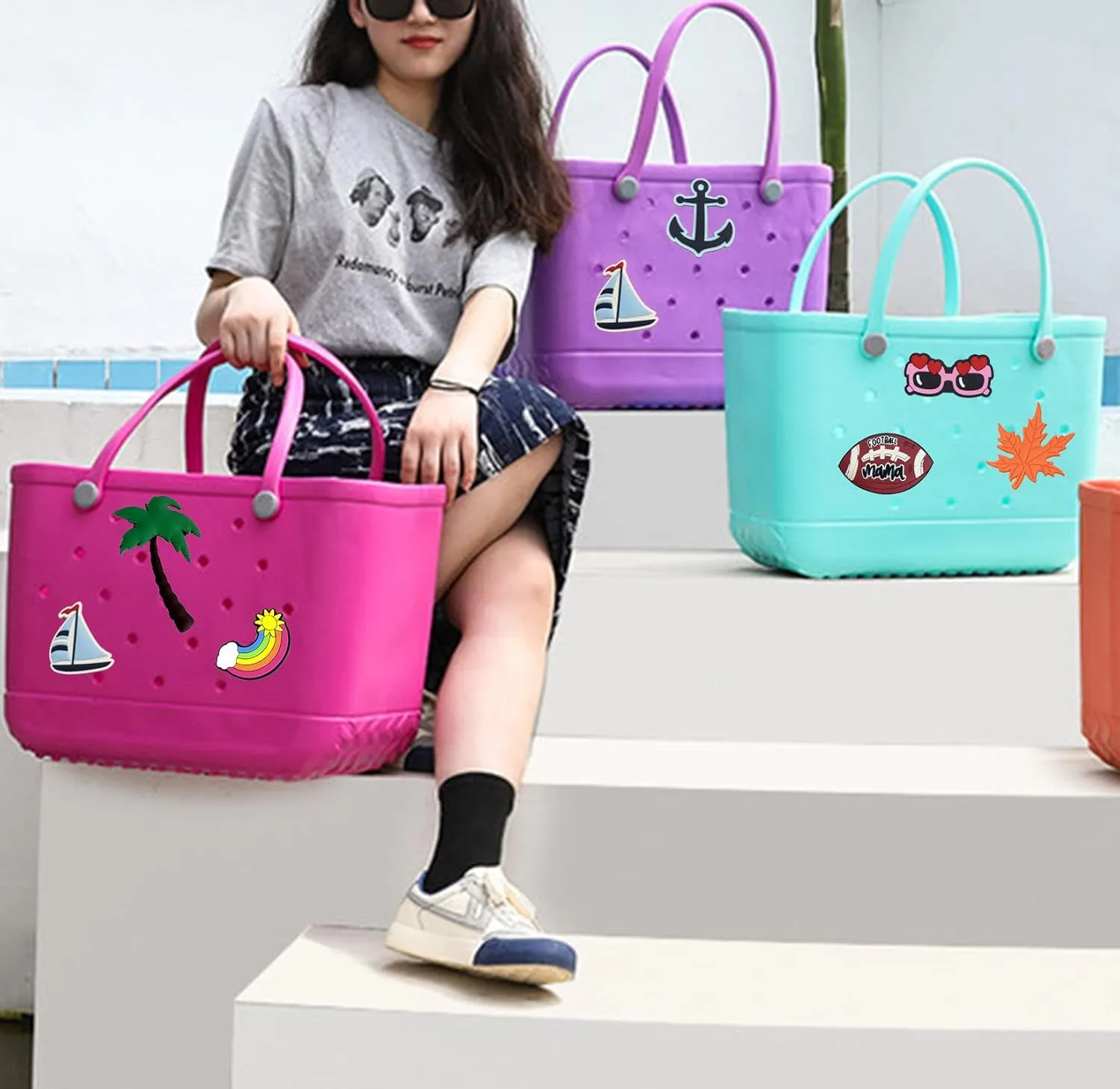 Lckaey Oversized rubber beach bag Accessories PVC Rubber Inserts Charms for Bogg Bag Totes Y064Figure 18