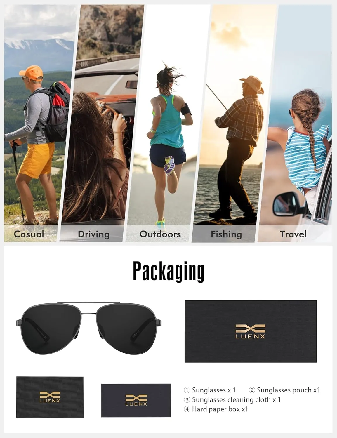 LUENX Aviator Sunglasses for Men Women Polarized - UV400 Protection, Stylish Shades, Driving, Outdoor Activities