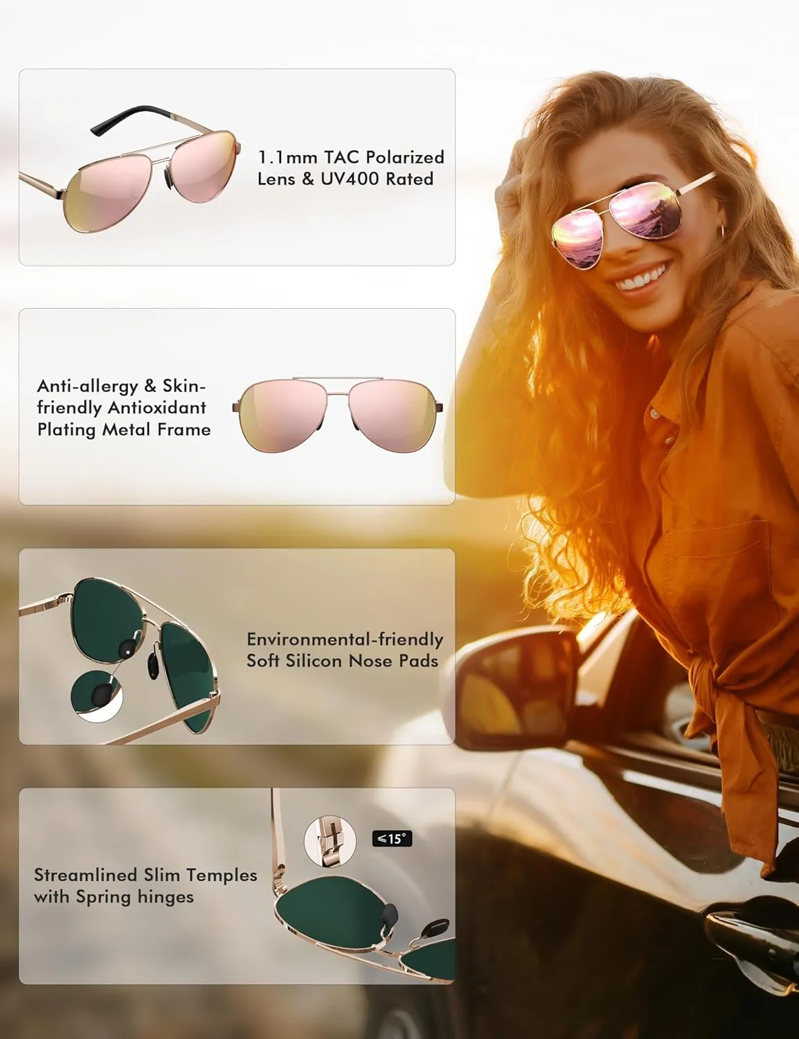 LUENX Aviator Sunglasses for Men Women Polarized - UV400 Protection, Stylish Shades, Driving, Outdoor Activities