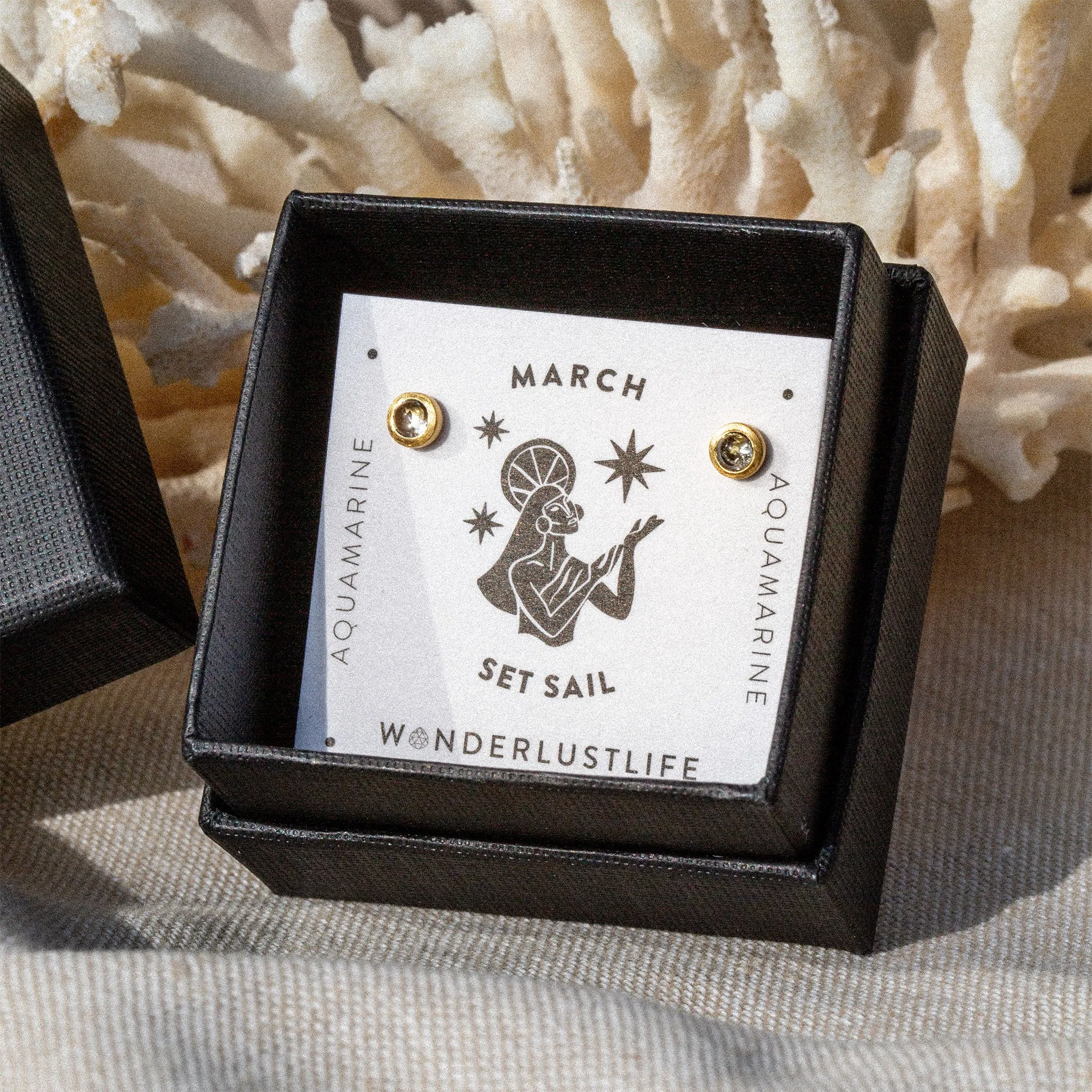 March Aquamarine Birthstone Stud Earrings
