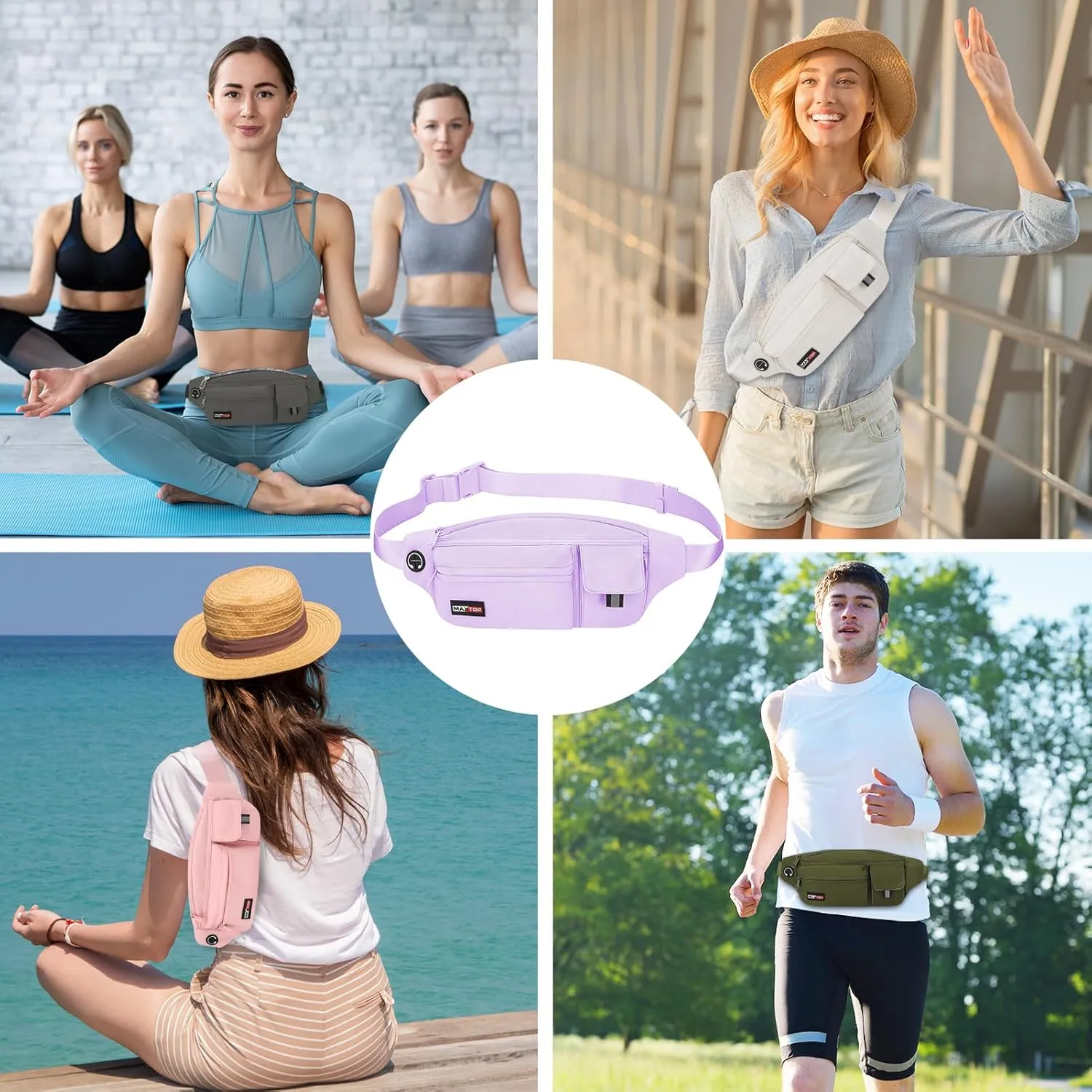 MAXTOP Large Crossbody Fanny Pack Running Travel Belts for Women Men,Water Resistant Belt Bag for Fitness Yoga Jogging Hiking Dog Waliking,Running Accessories Waist Pack Passport Bag Fits All Phones