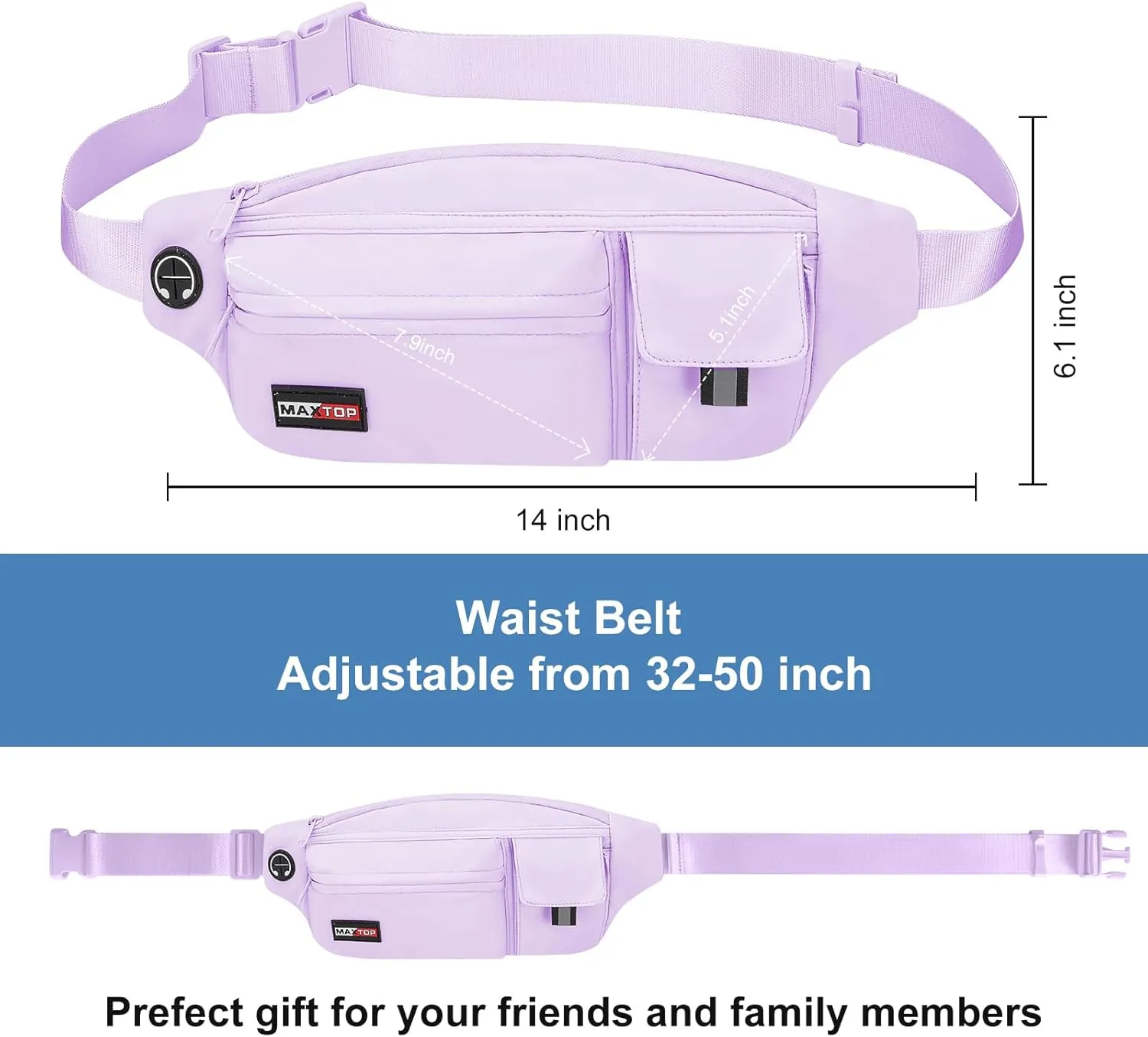 MAXTOP Large Crossbody Fanny Pack Running Travel Belts for Women Men,Water Resistant Belt Bag for Fitness Yoga Jogging Hiking Dog Waliking,Running Accessories Waist Pack Passport Bag Fits All Phones