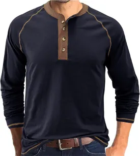 Men's Henley Shirt Long Sleeve Thermal Underwear Henley Top Casual Slim Fit Lightweight 5 Button T Shirts