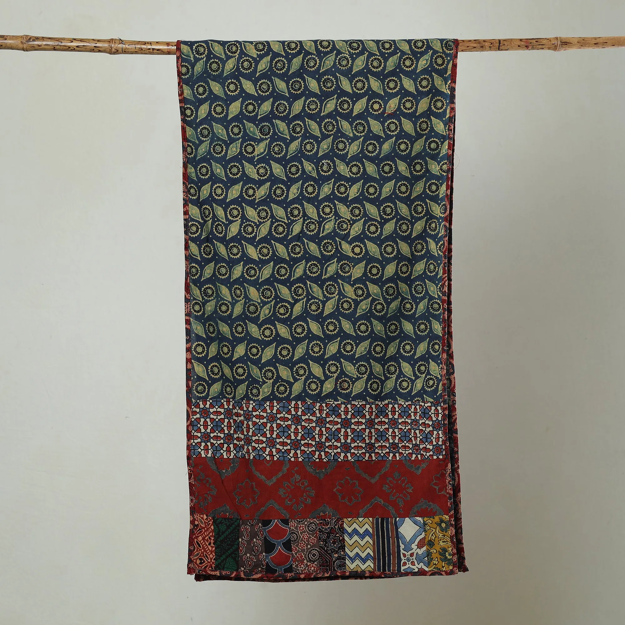 Multicolor - Patchwork Cotton Stole in Ajrakh Block Prints 11