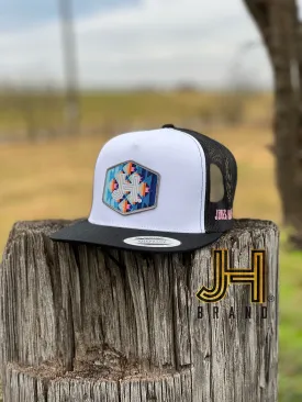 New 2022 Jobes Trucker Cap-  White/Black JH Multi Aztec Patch