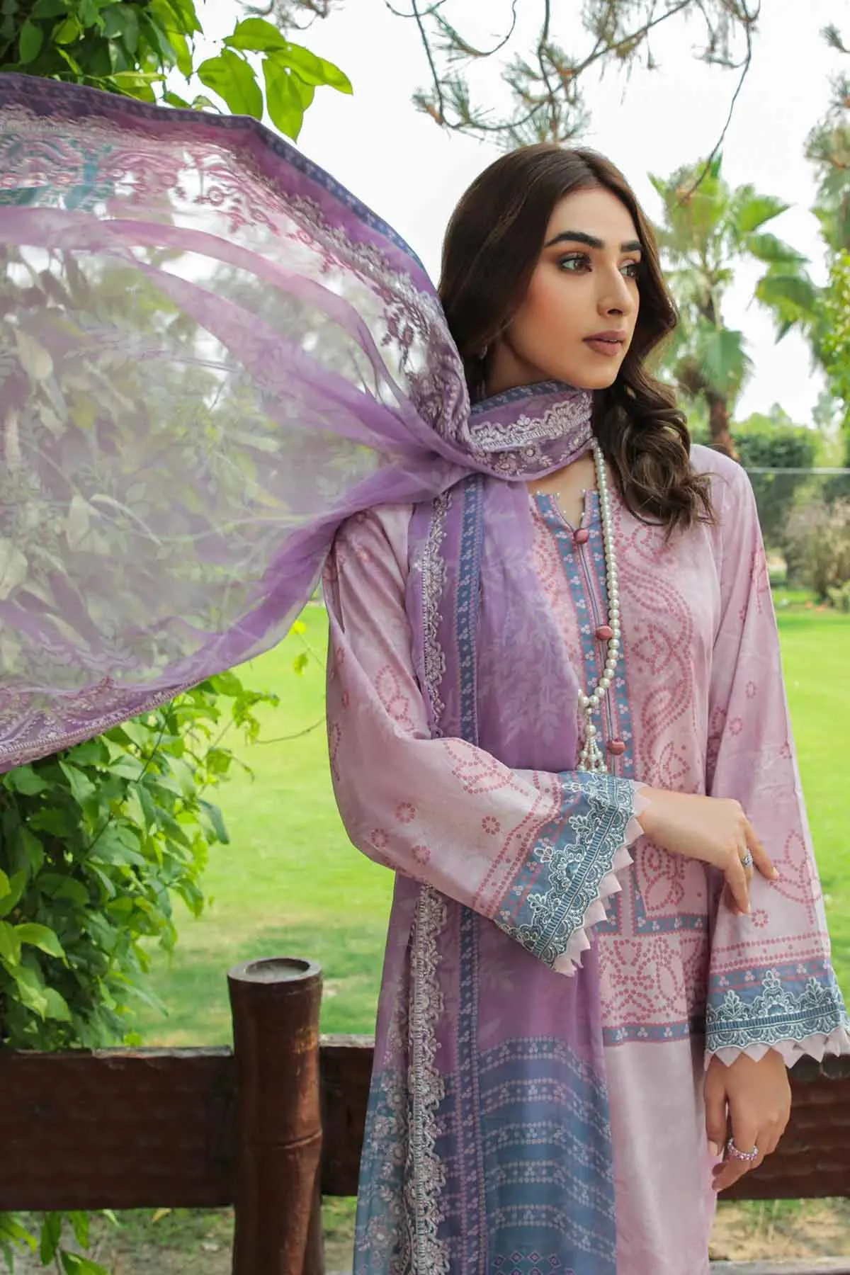 Nureh Gardenia Embroidered Pink Lawn Pakistani Suit