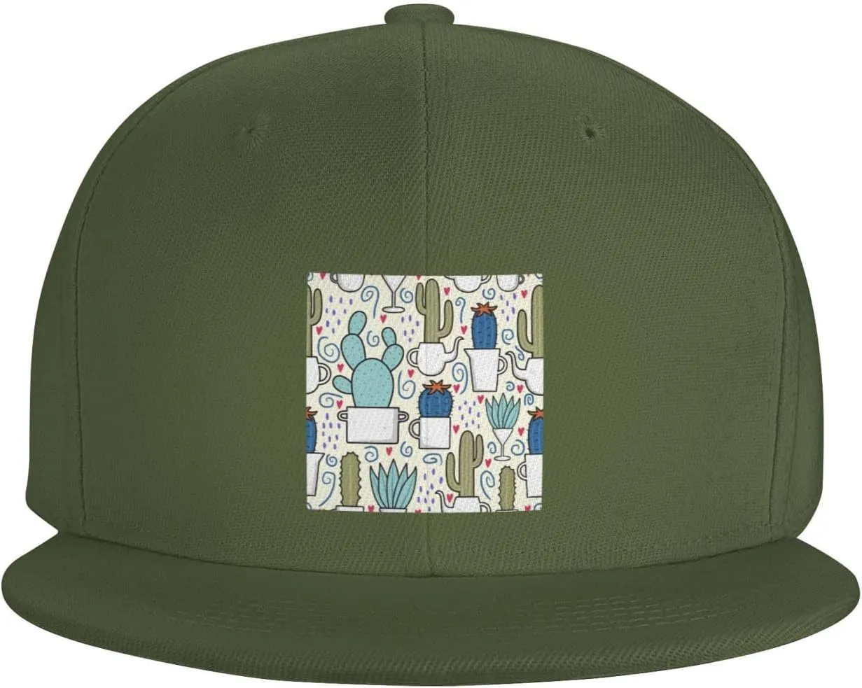 POOEDSO Saguaro Cactus Seamless Pattern Snapback Hats for Men Baseball Cap Trucker Hat Flat Brim Hats