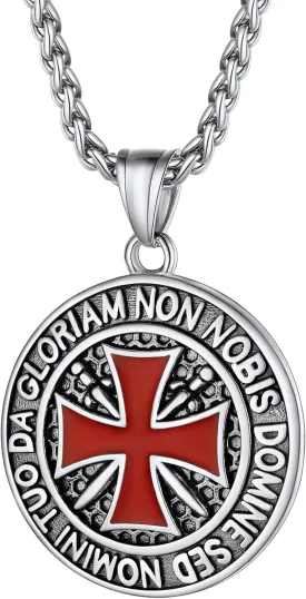 PROSTEEL Vintage Masonic Knight Templar Necklace, 316L Stainless Steel Round/Cross/Shield Pendant Necklace, Come with Box