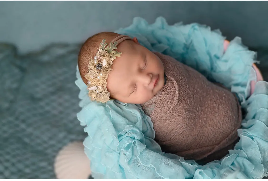 Ruffle Stretch Knit Wrap in Light Aqua