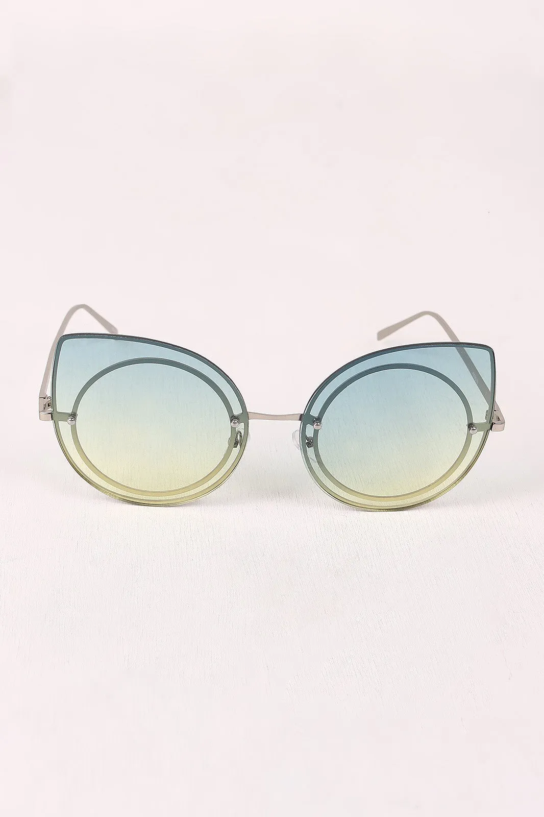 Sculpted Gradient Cat Eye Round Sunglasses