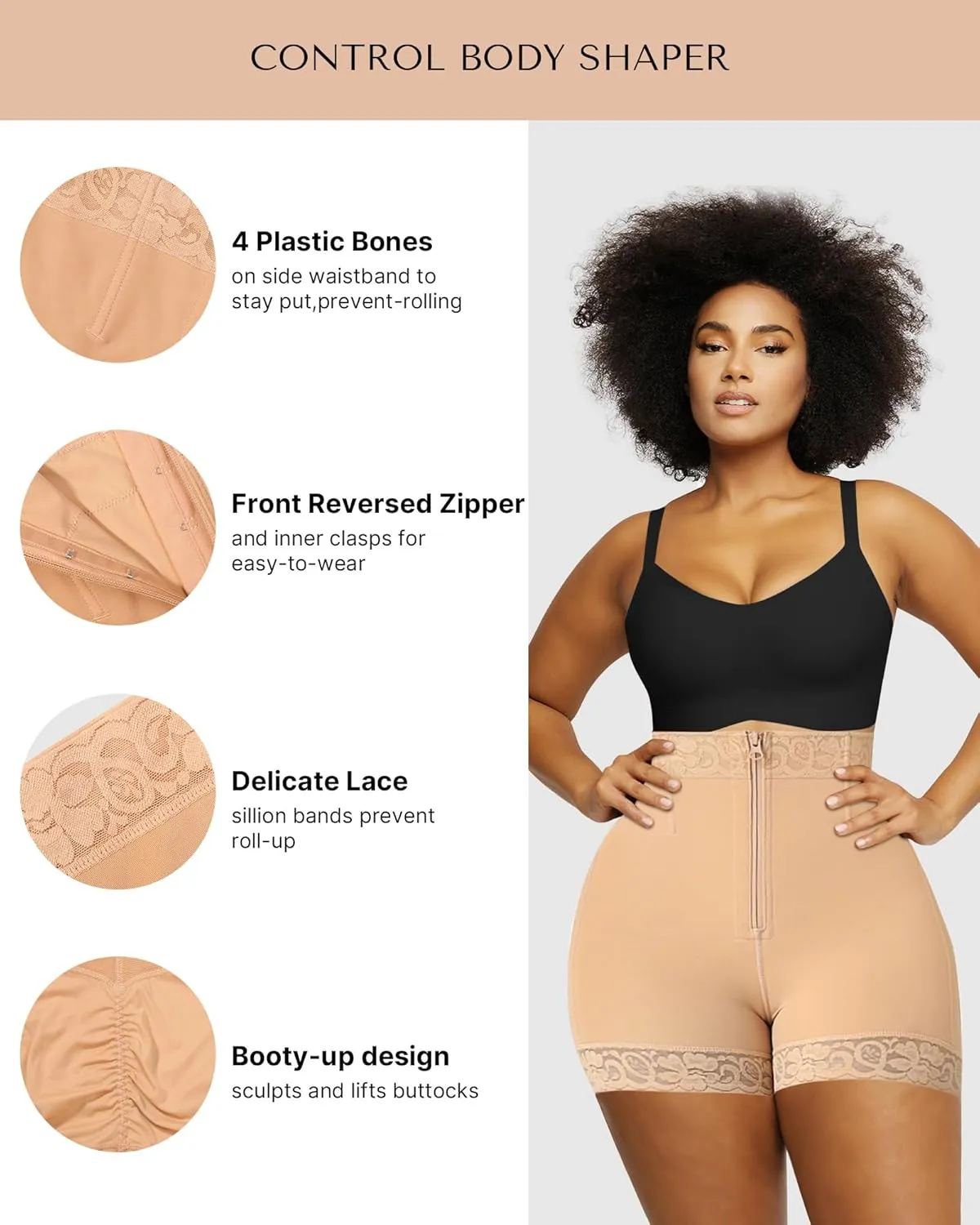 SHAPELLX Butt Lifter Shapewear Tummy Control Shorts For Women Waist Cincher With Hook Zipper Closure Body Shaper Wear