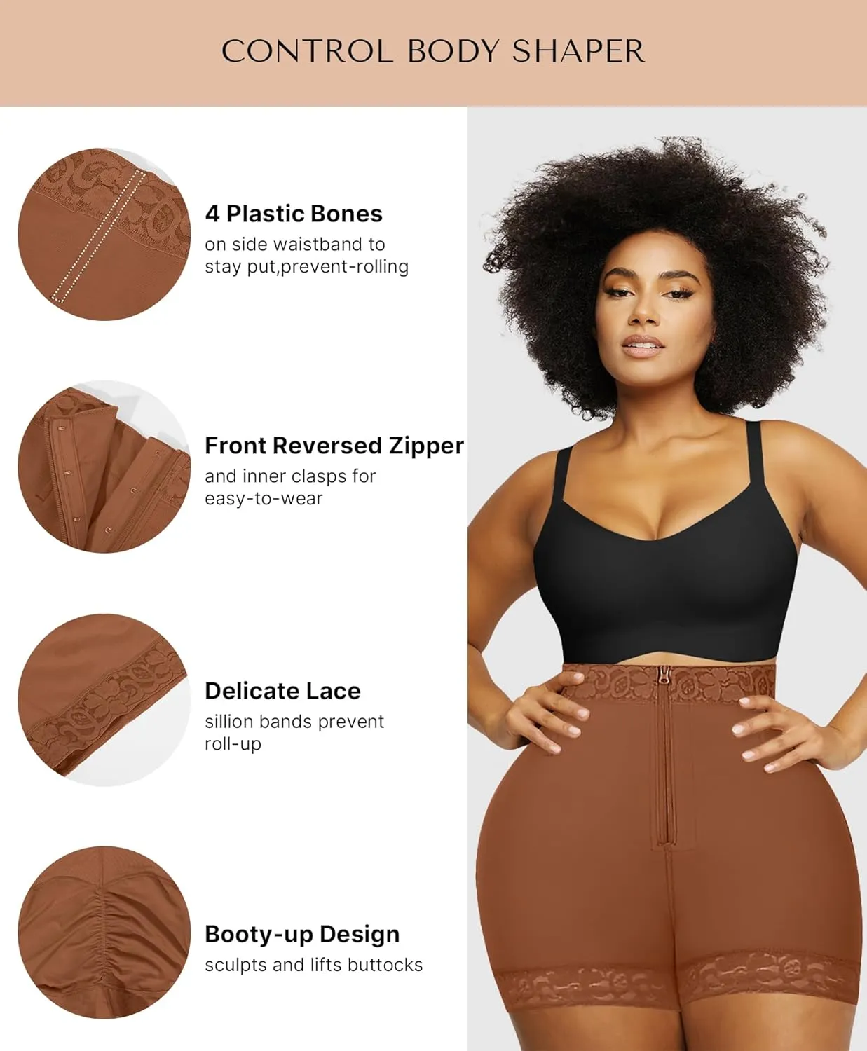 SHAPELLX Butt Lifter Shapewear Tummy Control Shorts For Women Waist Cincher With Hook Zipper Closure Body Shaper Wear