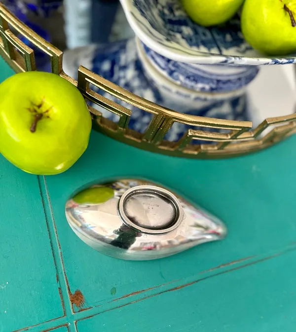 Silverplate Dish, Reed and Barton, Pear Shaped, Green Enamel, Catchall Dish