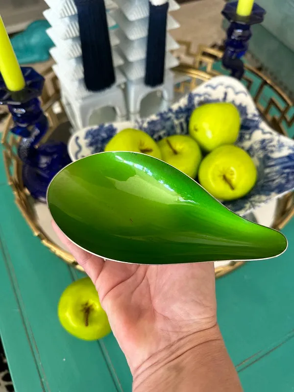 Silverplate Dish, Reed and Barton, Pear Shaped, Green Enamel, Catchall Dish