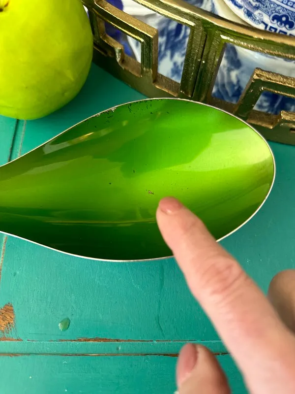 Silverplate Dish, Reed and Barton, Pear Shaped, Green Enamel, Catchall Dish