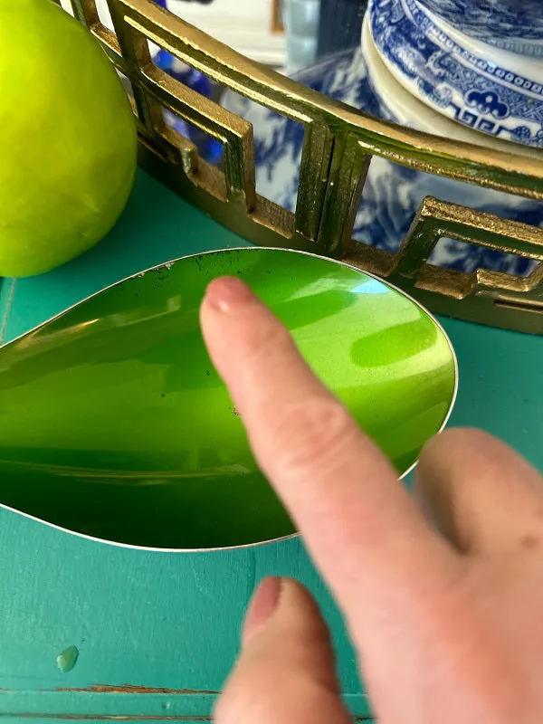 Silverplate Dish, Reed and Barton, Pear Shaped, Green Enamel, Catchall Dish