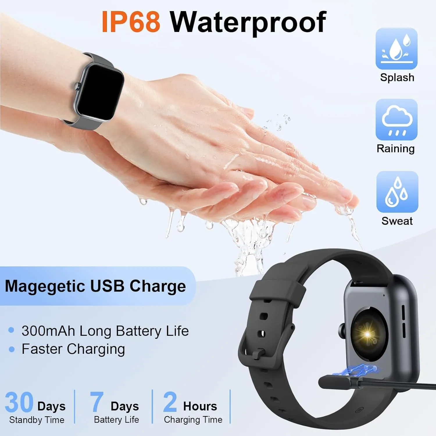Smart Watch for Men Women(Answer/Make Calls), 1.96" HD Smartwatch, Fitness Tracker with 110  Sport Modes, IP68 Waterproof, Heart Rate/Sleep/Step Monitor, Pedometer, Activity Tracker for Android iOS