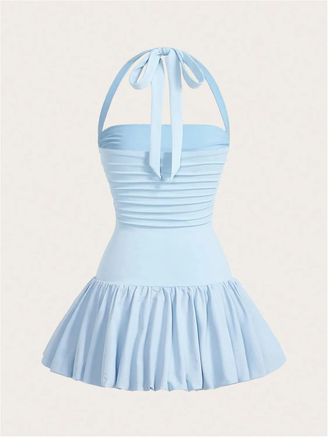 SOLY HUX Women's Bubble Mini Dress Y2K Halter Backless Club Party Graduation Short Dresses with Shorts Underneath