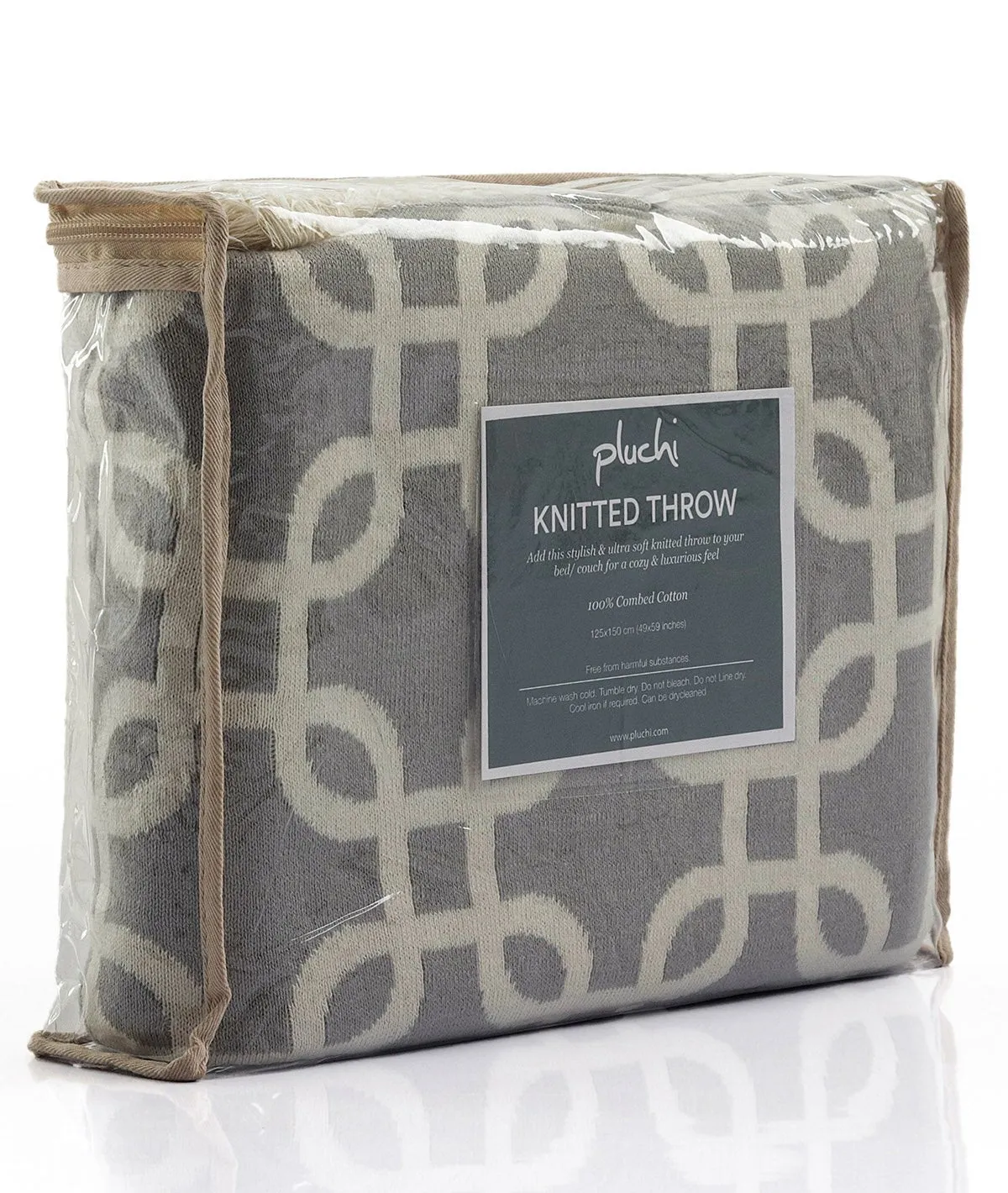 Stroke - Light Grey & Natural 100% Cotton Knitted All Season AC Throw Blanket