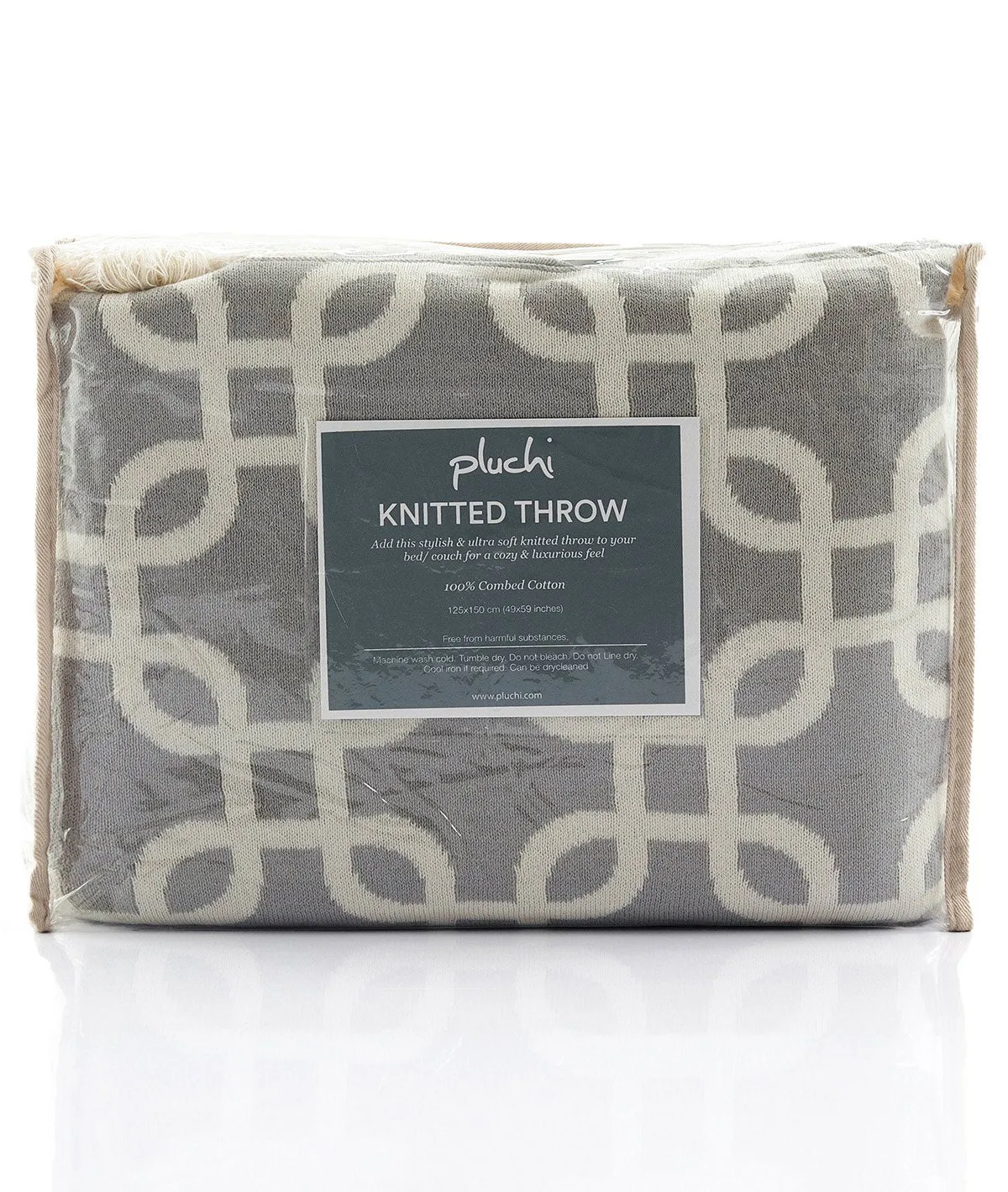 Stroke - Light Grey & Natural 100% Cotton Knitted All Season AC Throw Blanket