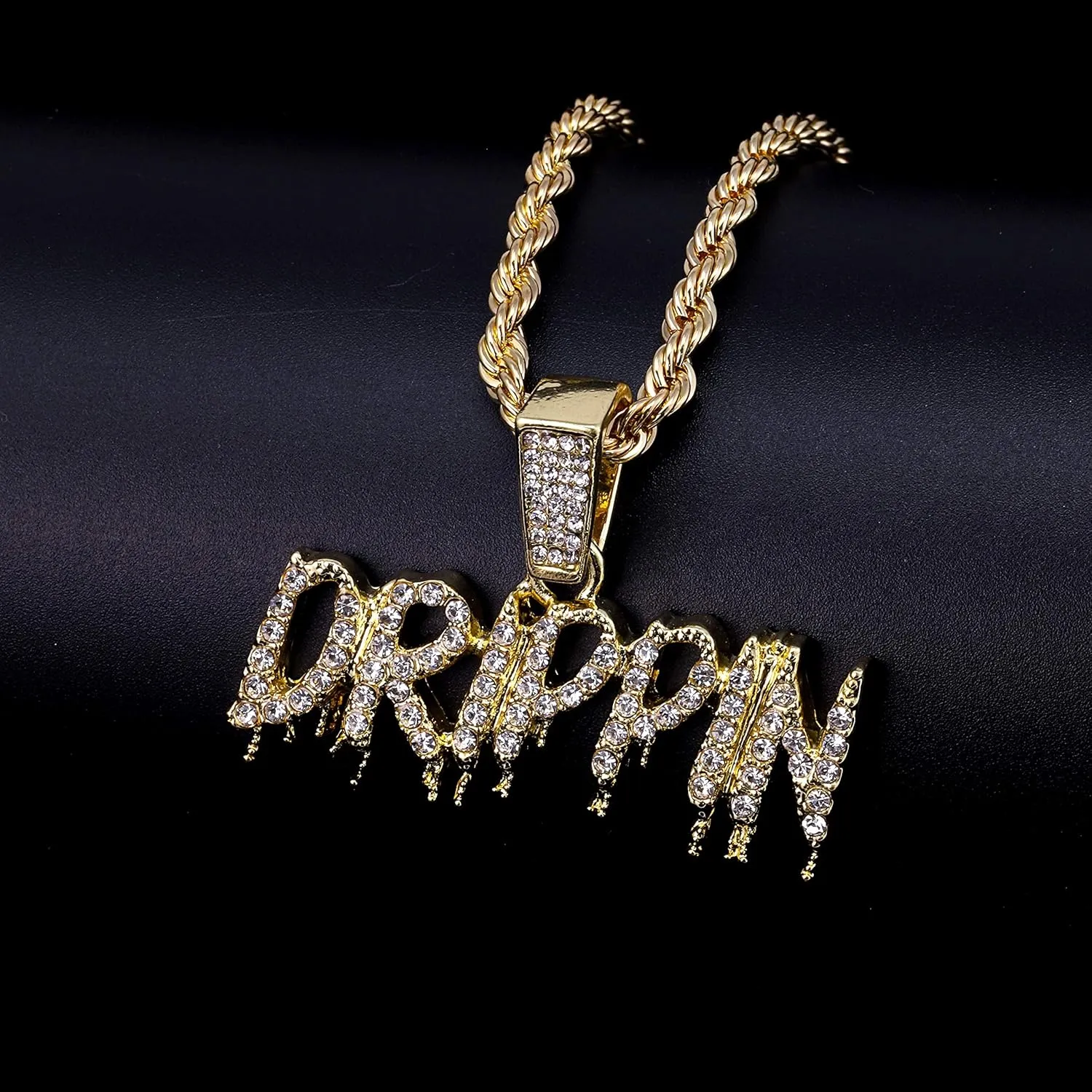 Techno Pave Men's Iced-Out Pendant Necklace ?C 24-Inch Chain, Hip-Hop Streetwear Jewelry