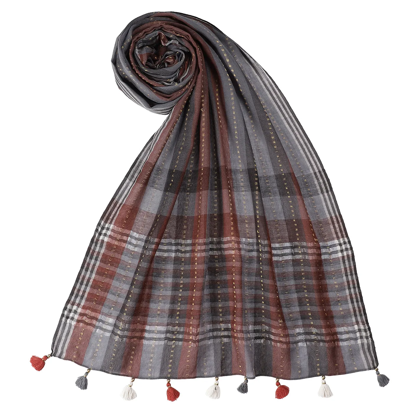 THICK THIN Grey Stripes Printed Stole