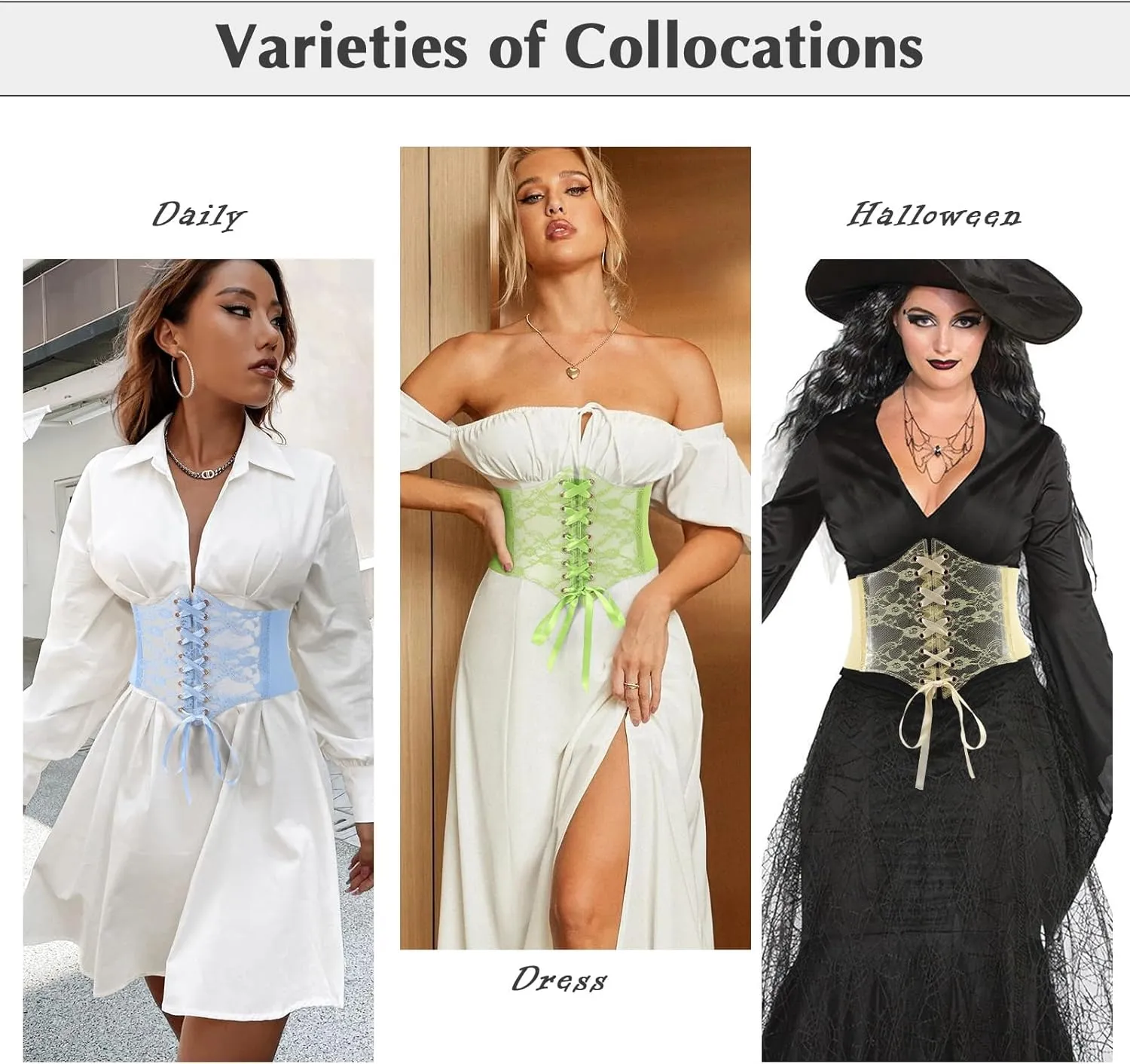 WHIPPY Women Lace-up Corset Waist Belt Transparent PVC Lace Crochet Petal Elastic Wide Belt for Dress