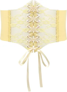 WHIPPY Women Lace-up Corset Waist Belt Transparent PVC Lace Crochet Petal Elastic Wide Belt for Dress