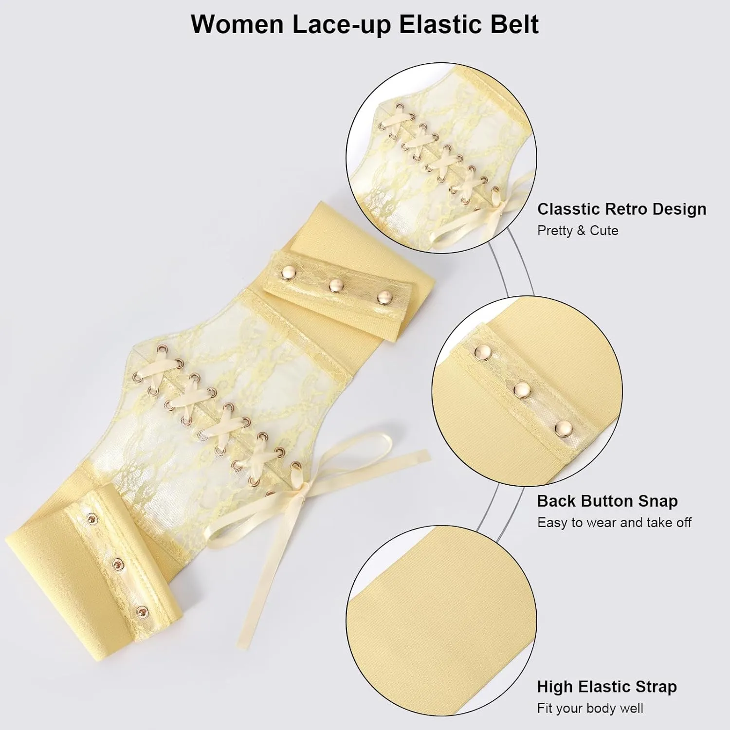 WHIPPY Women Lace-up Corset Waist Belt Transparent PVC Lace Crochet Petal Elastic Wide Belt for Dress