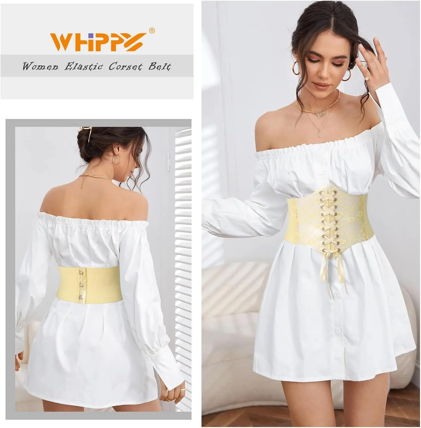 WHIPPY Women Lace-up Corset Waist Belt Transparent PVC Lace Crochet Petal Elastic Wide Belt for Dress