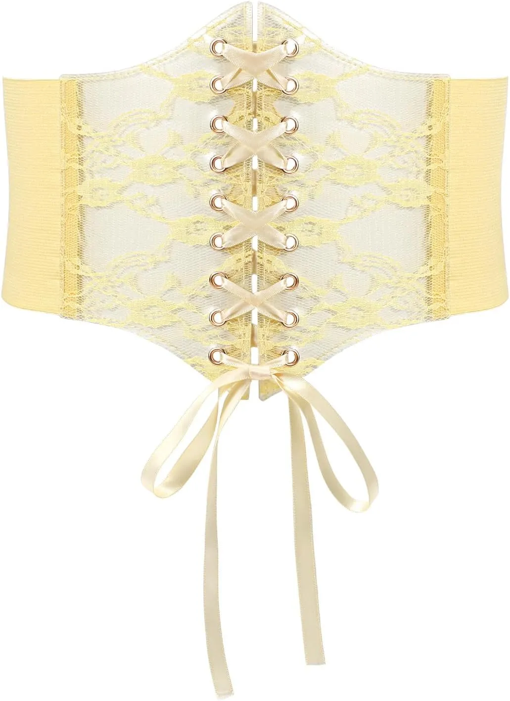 WHIPPY Women Lace-up Corset Waist Belt Transparent PVC Lace Crochet Petal Elastic Wide Belt for Dress