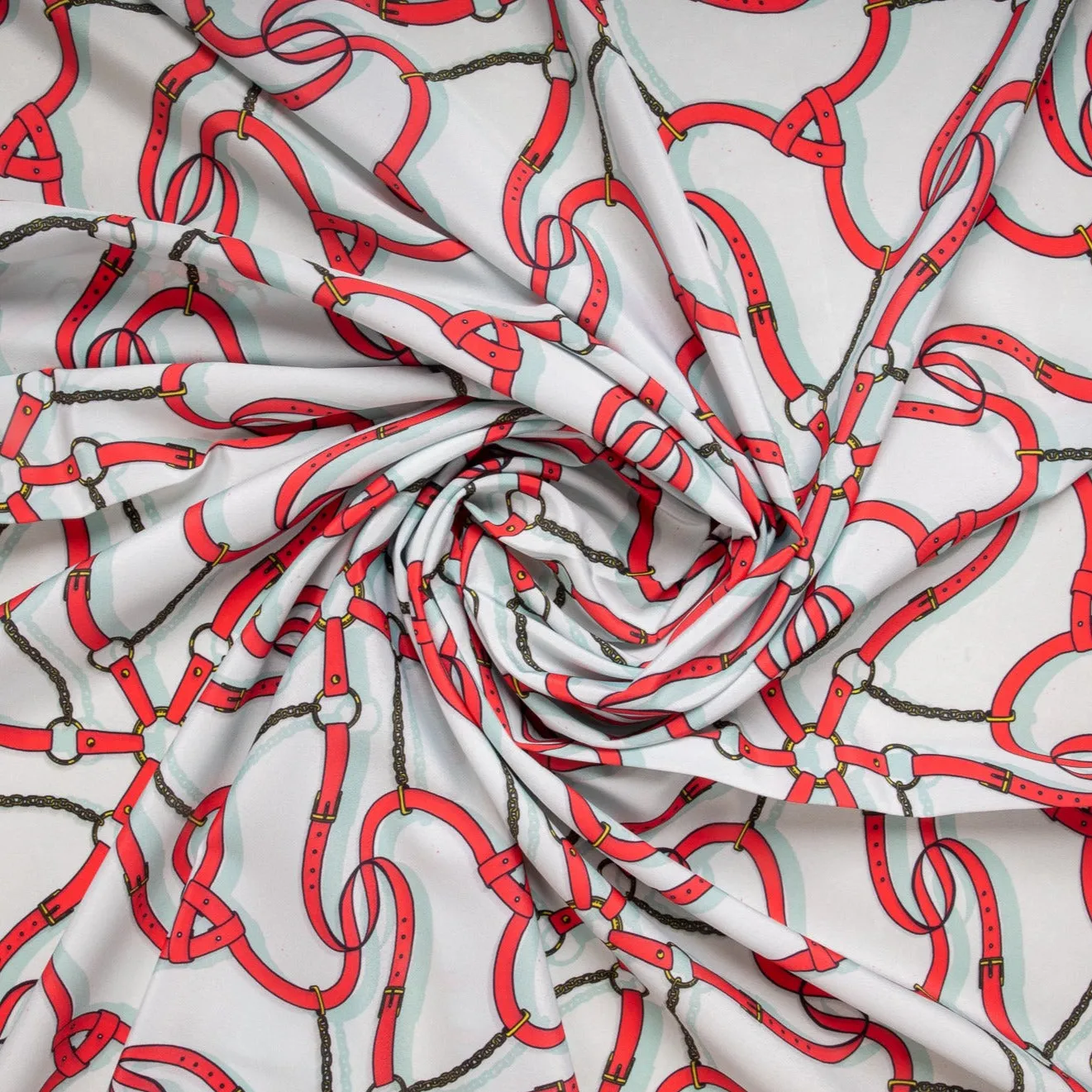 White & Red Chain Print Crepe Fabric