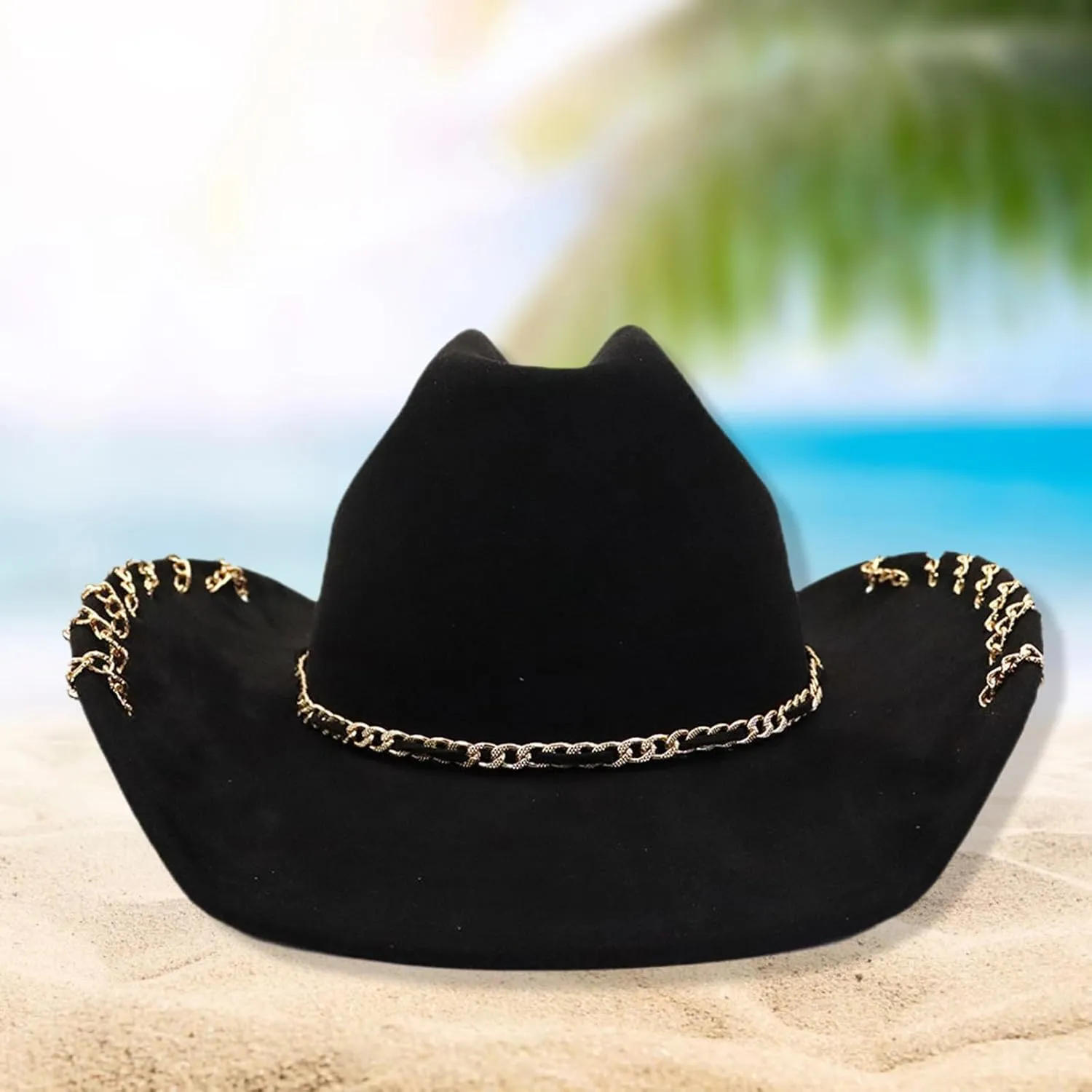Women Men Fedora Hat Decorative Chain Jazz Cap Suede Hat Fashion Couples Western Cowgirl Hat