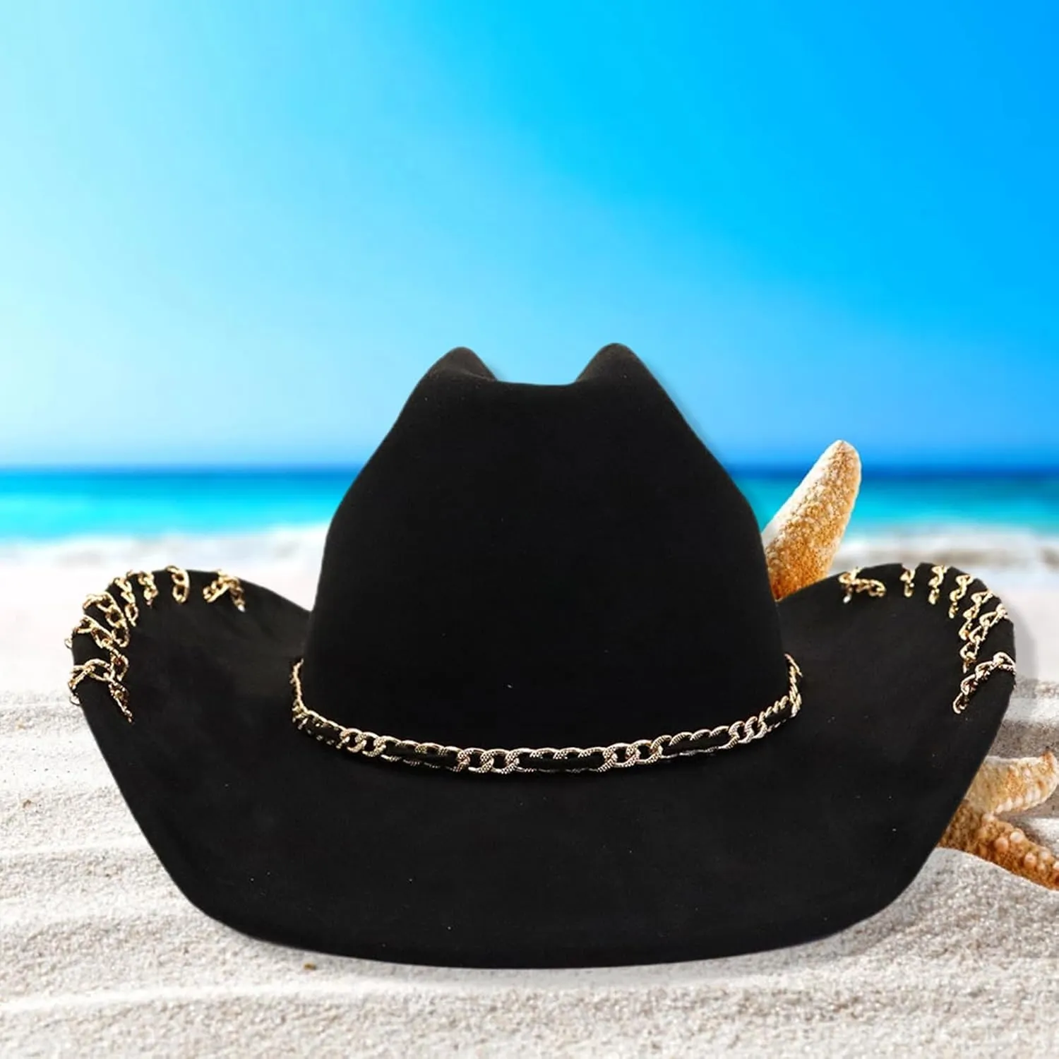 Women Men Fedora Hat Decorative Chain Jazz Cap Suede Hat Fashion Couples Western Cowgirl Hat