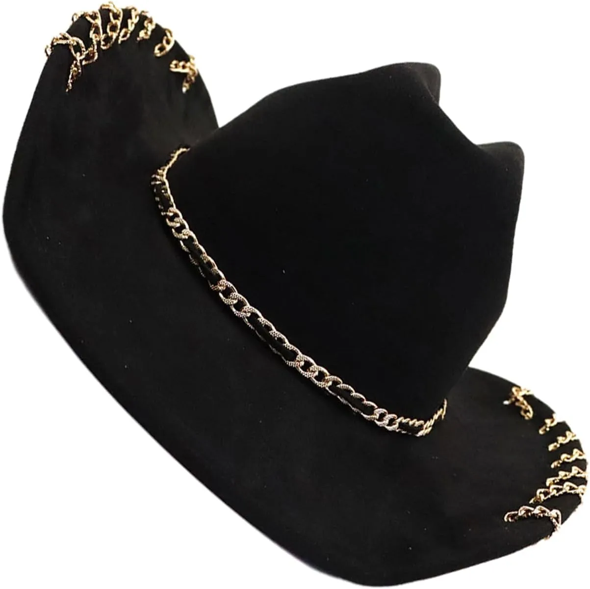 Women Men Fedora Hat Decorative Chain Jazz Cap Suede Hat Fashion Couples Western Cowgirl Hat