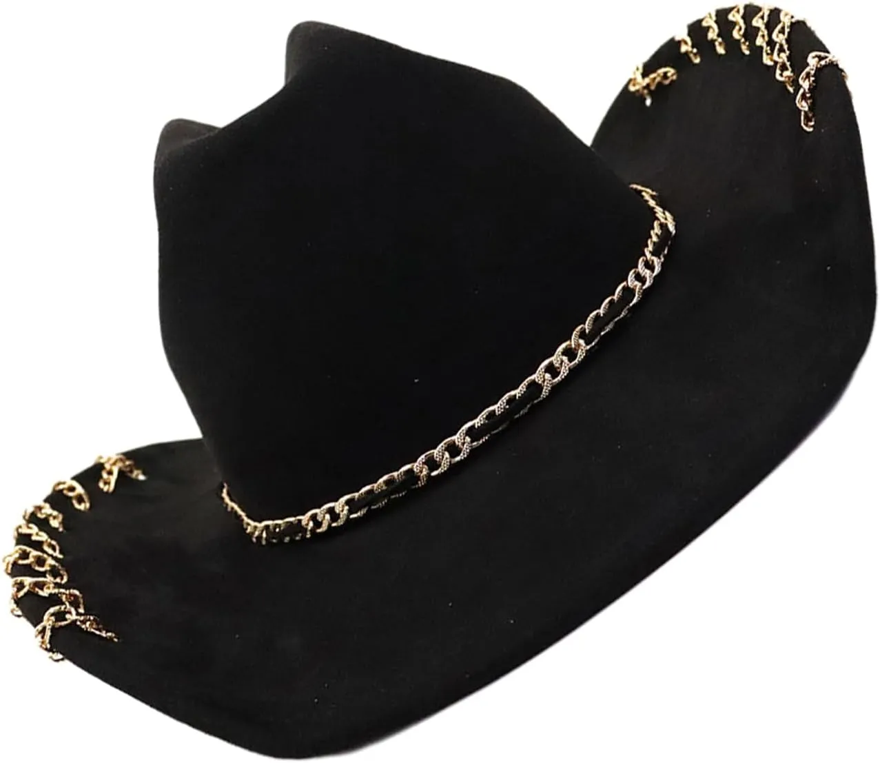 Women Men Fedora Hat Decorative Chain Jazz Cap Suede Hat Fashion Couples Western Cowgirl Hat