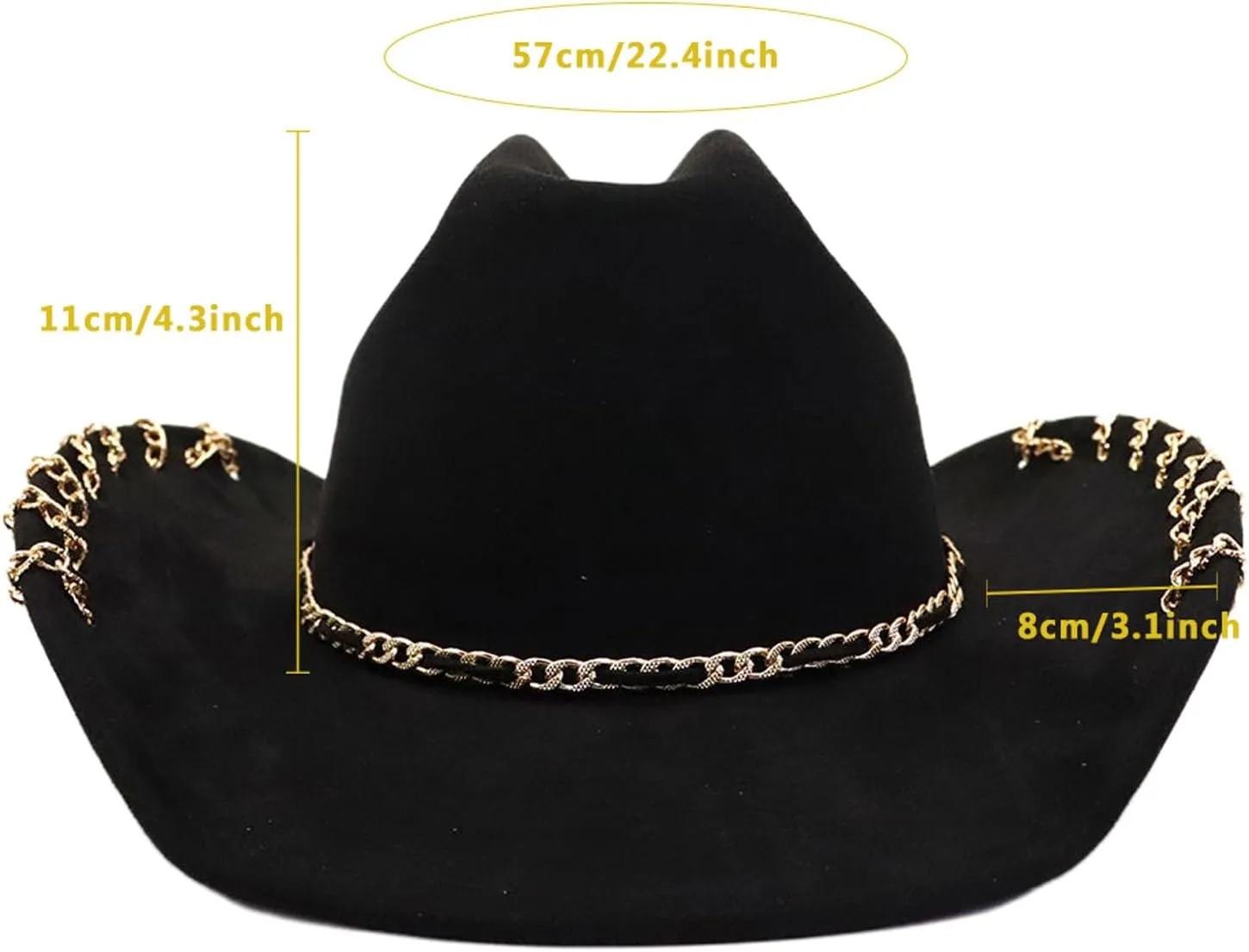 Women Men Fedora Hat Decorative Chain Jazz Cap Suede Hat Fashion Couples Western Cowgirl Hat