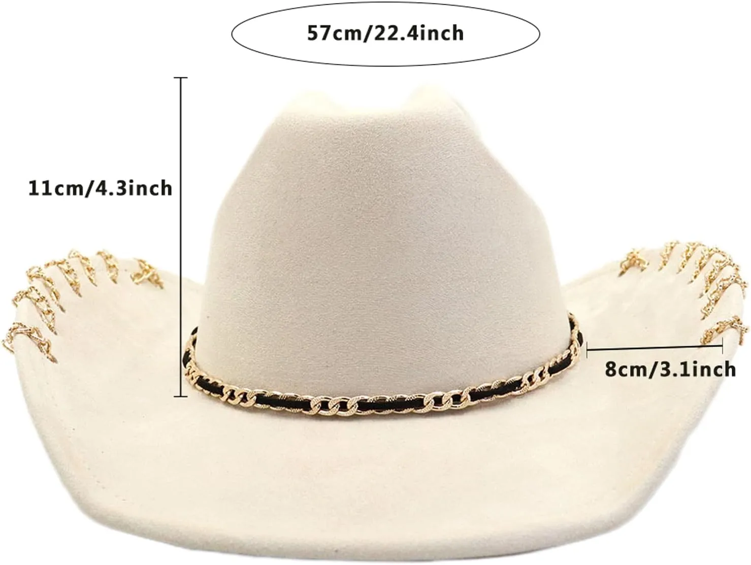 Women Men Fedora Hat Decorative Chain Jazz Cap Suede Hat Fashion Couples Western Cowgirl Hat