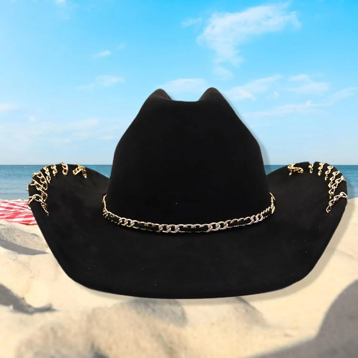 Women Men Fedora Hat Decorative Chain Jazz Cap Suede Hat Fashion Couples Western Cowgirl Hat