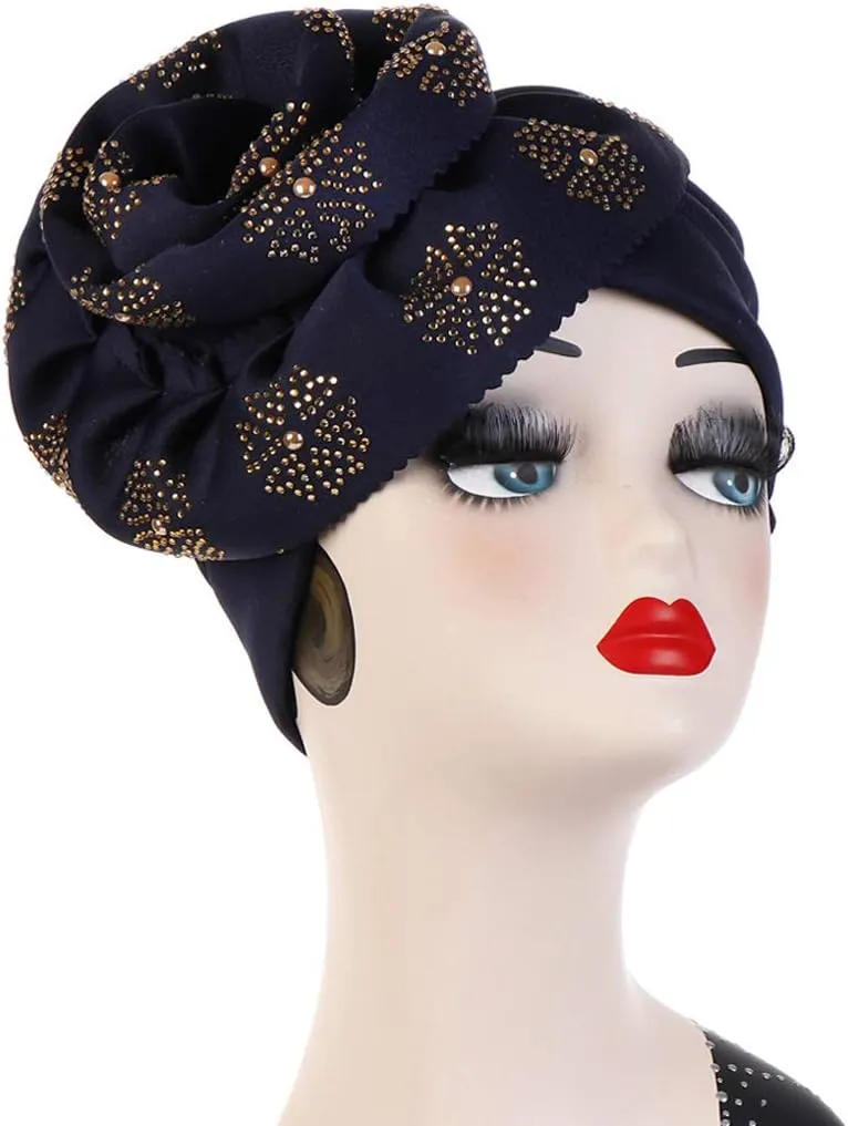 Women Rhinestone Turban Hats Chemo Head Wraps Long Headwear Head Scarves