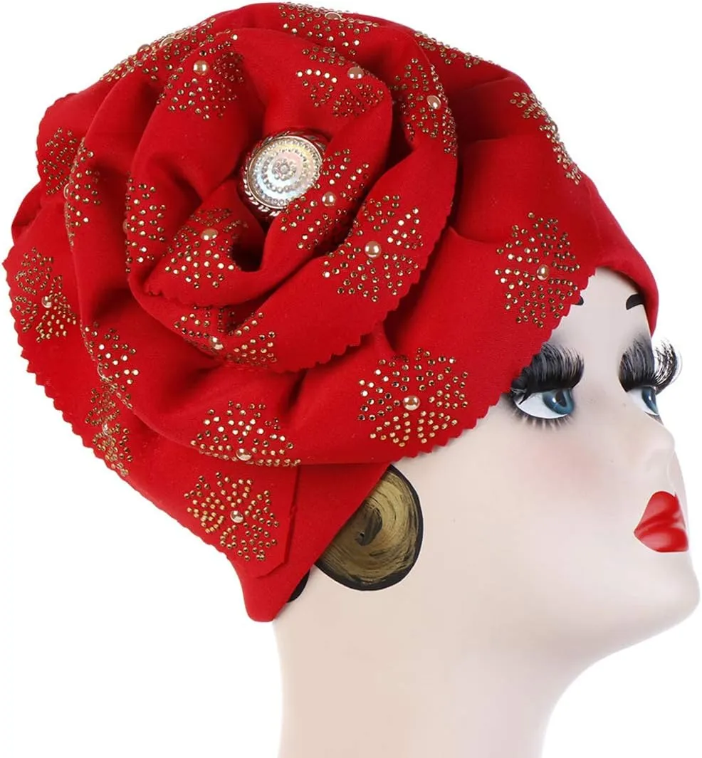 Women Rhinestone Turban Hats Chemo Head Wraps Long Headwear Head Scarves